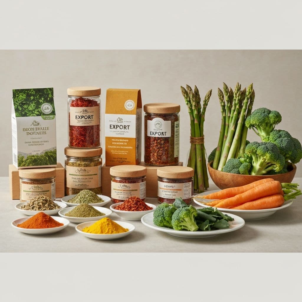 Spices, pulses and fresh produce prepared for export